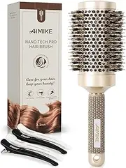 AIMIKE Round Brush, Nano Thermal Ceramic & Ionic Tech Hair Brush, Round Barrel Brush with Boar Bristles, Enhance Texture for Hair Drying, Styling, Curling and Shine (Barrel 2.1 Inch) + 4 Free Clips by
