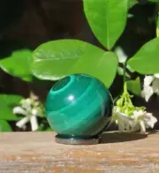 A Grade Rare Malachite Crystal Polished Sphere With Display Ring 78 Grams Green
