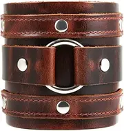 [HZMAN] Wide Cuff Wrap Gothic Wristband Punk Rock Biker Wide Strap Leather Bracelet