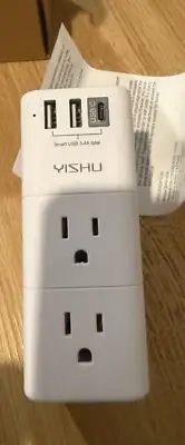USB Multi Plug Outlet Extender Surge Protector w Rotating Plug 6 AC Plug Ext
