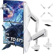 AVLT Dual 57 Inch Heavy Duty Stacking Monitor Arm Pole Top Mount with USB-C USB-A Ports-White