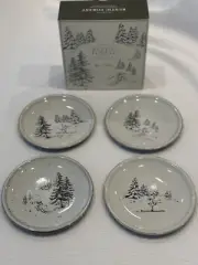 4 Pottery Barn APPETIZER PLATES Rustic Forest SKIER STONEWARE Alpine Collection