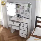 Dressing Table Stool Set With LED Sliding Mirror + 6 Drawers Makeup Vanity Desk