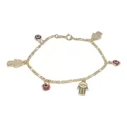 Gold Plated Hamsa Hand Bracelet Red Oro Laminado Mano Hamsa Pulsera Rojo