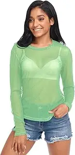 [RPLIFE] Light Green Mesh Sleeve Top, Sheer Womens Tops S-XXL
