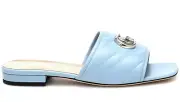 Gucci Marmont Blue Silver GG Interlocking Metal Logo Mule Flat Slide Sandal 37