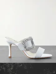 [Manolo Blahnik] Manolo Blahnik - Gable 90 Buckled Crepe De Chine Mules - White - IT40.5 IT 40.5 White