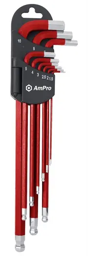Ampro Metric Ball Point Magnetic Extra Long Hex Wrench Set 9 Piece T23000