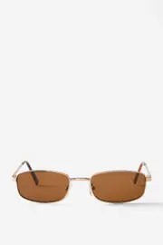 [Rubi] Rubi - Asha Metal Slim Wrap Around Sunglasses - Matte gold/brown OS MATTE GOLD/BROWN