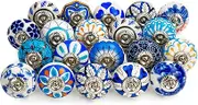 Belle Vous Assorted Ceramic Cabinet Drawer Door Knobs (20 Pack) - Includes Fixing Hardware - Mix of Multi-Colour Vintage Round Pull Handles for Kitchen Cupboards, Dressers, Wardrobes & Cabinets