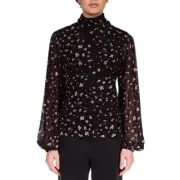 NEW Evereve Sanctuary Night Dream Mesh Top Black Dark Oak Floral Size XL