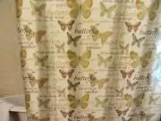 new fabric SHOWER CURTAIN~Butterfly~brown tan gray Subtle words Papillon