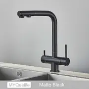 Chrome Brass Pull Out Filtered Kitchen Faucet Dual Handle Hot Cold Drinking Water 3-Way Filter Purification Mixer Taps Matte Black