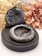 Crystal Agate geode on stand
