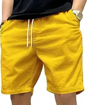 [JEShifangjiusu] Men's Side Pockets Drawstring Shorts Elastic Waist Cargo Straight Pants Short Wide Leg Pants, Yellow B1, XXL