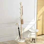 NSXBY Coat Rack With Umbrella Stand And 6 Hooks,Free Standing Entryway Tree Coat Hanger Stand,Has Handbags Holder Jacket Stand-