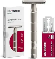 CAVEEM Double Blade Safety Razor, Single Blade Razor with 5 Stainless Steel Razor Blades for Men and Women, Reusable Metal Safety Razor - Matte Silver