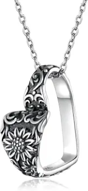 Heart Sunflower Spoon Necklace Pendant 925 Sterling Silver Vintage Flower Jewelr