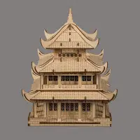 在飛比找Yahoo!奇摩拍賣優惠-積木 榫卯古建筑模型岳陽樓樓3d立體diy木頭木質房子木制積