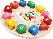 BEBEMOKO Clock Wooden Penguin Learning Puzzle for Color Shape Recognition Educational Sorting Game for Boys