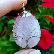 Rose quartz tree of life natural Crystal Healing Gemstone pendant