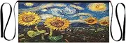 [Joitme] Sunflowers Starry Night Apron with Pockets for Women, Short Apron with Pockets, Bar Aprons for Men, Sunflowers Starry Night