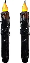 CVHOMEDECO. Real Wax Hand Dipped Battery Operated LED Timer Taper Candles Country Primitive Flameless Lights Décor, 6-3/4 Inch, Matt Black, 2 PCS in a Package