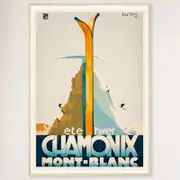 Galrie Vintage Ski Poster of Chamonix Mont Blanc: Summer and Winter Sports Art, Wood Frame, A1 60 x 84cm (23 x 33inch)