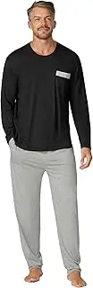 [Contare Country] Men's Bamboo Cotton Jersey Long Sleeve Pyjama Set, Charcoal/Grey, Medium