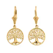 Gold Polished Tree of Life Openwork Earrings(Available in Yellow/Rose/White)