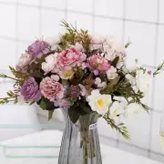 5 Fork Artificial Flowers Silk Hydrangea Roses Wedding Bouquet Home Decorations