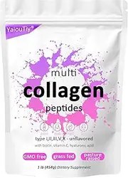 Multi Collagen Peptides Powder 16oz (1 Pack) - Hydrolyzed Collagen Types I, II, III, V, X for Skin, Hair, Nails & Joint Support - Unflavored, Gluten-Free, Easy to Mix - Non-GMO, Paleo Friendly