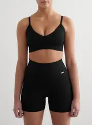 [aim'n] Black Ribbed Seamless Deep Cut Bra