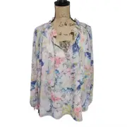 Elie Tahari Watercolor Floral Peasant Boho Blouse Plus Size 3X New!