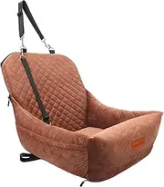 Dog Car Seat for Small Dogs,Easy to Assemble,Comfy Cushion Fill in Memory Foam,2 Clip-On Safety Leashes and Storage Pockets,Detachable and Washable (Brown)