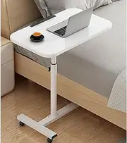 Mobile Overbed Table with Wheels, Height Adjustable Laptop Table with Shelf, Portable Home Office Desk Mobile Laptop Computer Standing Desk Cart with Tray for Work Study Reading