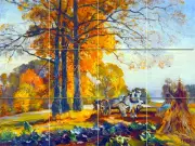 Art Colorful Farmers with Horse Mural Ceramic Backsplash Bath Tile #1627