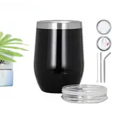 12 oz Stainless Steel Double Walled Mate Tea Cup with Lid Straw Cleaning Brush
