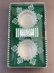 Snowflake Glass Candle Holder - Holiday Tea Light Holder 2 Pack New