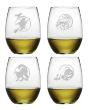 Susquehanna Set of 4 Halloween Circle Icons Assortment Stemless Wine Glasses NoSize NoColor
