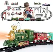 Electric Train Set for Children, Toy Train Set with Smoke Steam Train Toy, Classic Steam Train, Christmas Set, Christmas Train Electric Around The Tree, Christmas New Year Gift, Green