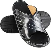 [Zerimar] Natural Leather Mules, Elegant Men's Sandals, Casual Toe Separator Men's Leather, Sandals Mules