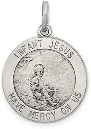 [JewelryWeb] 925 Sterling Silver Solid Satin Back Artisan Oxidized Divino Nino Pendant Necklace (Divine Infant Religious Faith Inspiration Jesus) 17x11mm Wide
