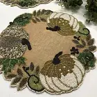 Set of 6, Handmade beaded placemat, pumpkin harvest table mat on burlap