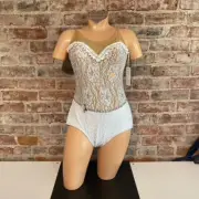 New with Tags White Lace Baton Twirling Costume w/Swarovski Stones Size Small