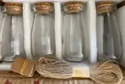 12pcs 4 x 2 Inches Small Glass Favor Jars, Milk Glass Bottles with Cork Lids