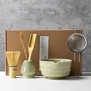 6-Piece Matcha Whisk Set,Japanese Tea Ceremony Kit with Ceramic Matcha Bowl,Bamboo Whisk & Holder, Bamboo Scoop, Shovel Spoon & Stainless Steel Sifter,Eco-Friendly for Home/Cafe