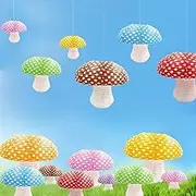 10Pcs Mushroom Paper Lanterns for Forest Jungle Wonderland Themed Birthday Party Decor Hanging 3D Mushroom Ornament Backdrop Decorations for Fairy Baby Shower Nursery Garden Wedding Decor