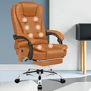 ALFORDSON Office Chair with Massage and Heated Seat, Ergonomic Computer Chair with Footrest Executive Leather Home Desk Chair High Back Recliner Chair,Brown