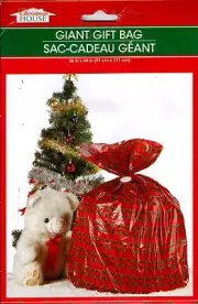 New Christmas House Giant Gift Presents Bag w Tag 36" x 44" ~ PLAID (Qty 1)